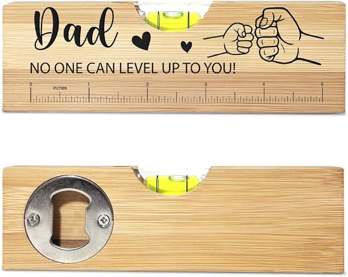 Christmas Gifts for Dad from Daughter Son Wife Spirit Level Bottle Opener Valentines Birthday Thank You Gifts Ideas for Daddy New Dad Grandpa Papa No One Can Level Up To You Sign