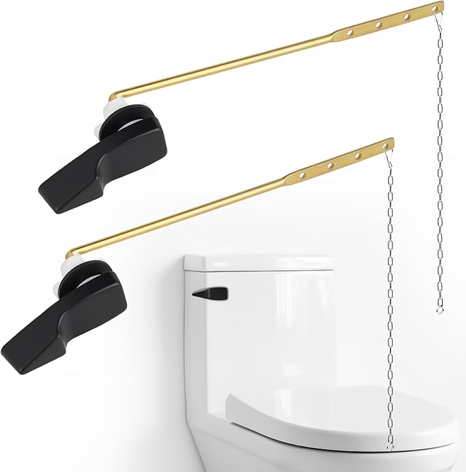 iFealClear 2 Pack Universal Toilet Handle Lever Flush Replacement, Front Mount Toilet Trip Lever Compatible with American Standard, Stainless Steel Flapper Chain, Solid Brass, Matte Black