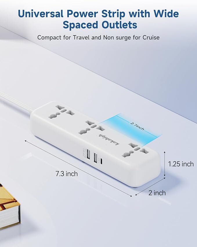 US Plug Adapter with USB Ports, Universal Extension Cord 5 FT, European, UK, Australia, India to US Plug Adapter for Travel & Life, Accepts Type A/B/C/D/E/F/G/H/I/J/K/L/N/O Plugs, White