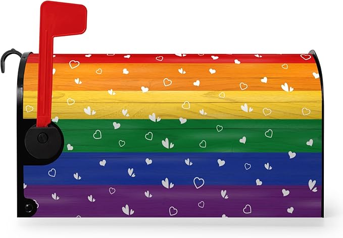 Rainbow Pride Mailbox Cover Magnetic Large Size Gay Pride Mailbox Post Covers Heart Love LGBT Asexual LGBTQ Mailbox Wraps Oversized Mailbox Decor for Outside Garden Yard 25.5x21 Inch