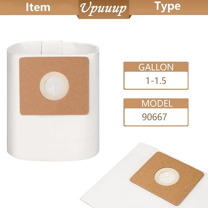 16 PACK 90667 Shop Vac Filter Bags Compatible with Shop Vac 1-1.5 Gallon Wet/Dry Vacuum | Type A Replacement Filter Bags | All Around Vac Model# QAS60, part# 9066700 906673