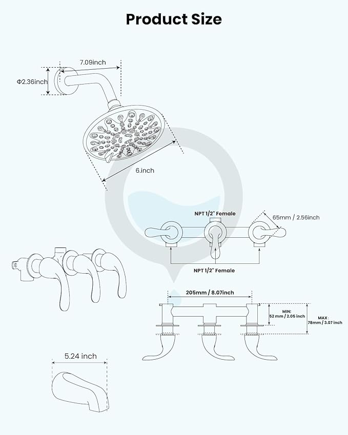 gotonovo 3 Handle Tub Shower Faucet Set, Bathtub Shower Fixture,Bathroom Tub and Shower Faucet Combo Shower System Complete Tub and Shower Trim Kit with 6 Settings Showerhead Polished Chrome