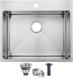 SHACO 25x22 Inch Drop In Kitchen Sink, Top Mount 16 Gauge 304 Stainless Steel 25 Inch Drop In RV Laundry Utility Sink, Brushed Nickel Single Bowl Sink Topmount Overmount Sinks with Drain