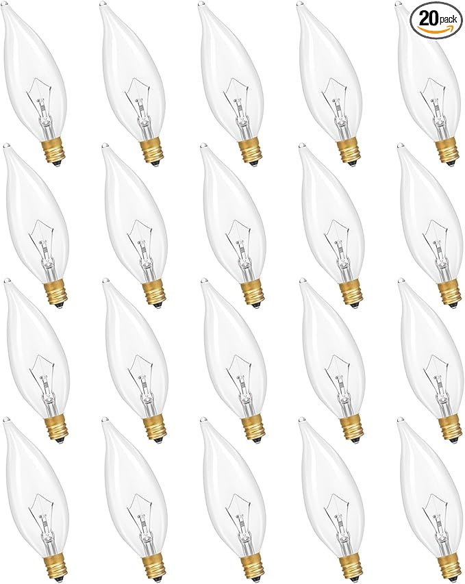 Potanro E12 Incandescent Light Bulbs 40Watt Warm White 2700K, 300 Lumens Candelabra Light Bulbs Decorative Dimmable Chandelier Bulbs for Ceiling Fan, Pendants (40W-20Pack)
