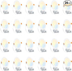 BesLowe 24 Packs 6 Inch 5CCT LED Recessed Ceiling Lights Ultra-Thin with Junction Box, 12W 150W Eqv, 3000K/3500K/4000K/5000K/6500K, 1200LM Dimmable Canless Downlights for Kitchen Hallway Dining Room