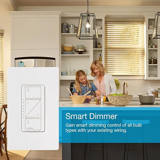 Lutron Caseta Original Smart Dimmer Switch (Lutron Smart Hub Required), for LED Lights, 150 Watt, Single-Pole/3-Way, No Neutral Required, PD-6WCL-LA, Light Almond