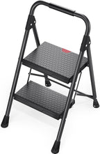 KINGRACK Step Ladder, Portable Folding Step Stool with Anti-Slip Wide Pedals, Heavy Sturdy Steel with Handrail, Safe-Lock Design, 800lbs Load Capacity, for Home and Kitchen, Black (2 Step Ladder)