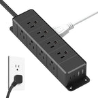 30W USB C Power Strip Surge Protector,Ultra Thin Flat Plug Power Strip 4 Side 12 Outlets,1 PD Fast Charing,2 USB-C, 2 USB-A(4 USB Total 40W),6ft Slim Extension Cord,16 in 1 Desk Power Bar,1200J Black