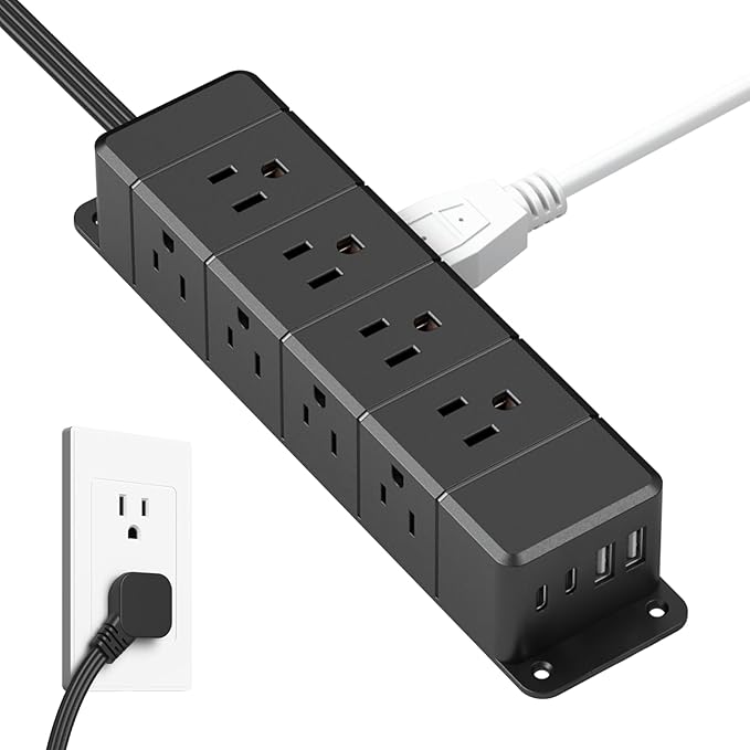 30W USB C Power Strip Surge Protector,Ultra Thin Flat Plug Power Strip 4 Side 12 Outlets,1 PD Fast Charing,2 USB-C, 2 USB-A(4 USB Total 40W),6ft Slim Extension Cord,16 in 1 Desk Power Bar,1200J Black