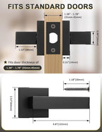 6 Pack Square Black Door Handles Interior, No Lock Passage Door Lever for Left or Right Handing, Heavy Duty Matte Black Closet Door Handle Sets