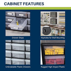 Akro-Mils 24-Drawer Plastic Drawer Storage Cabinet for Garage Organization, Bead Organizer, Building Bricks Storage, Teacher Toolbox, Makeup Organizer, 20-Inch W x 6-Inch D x 16-Inch H, 10124 Black