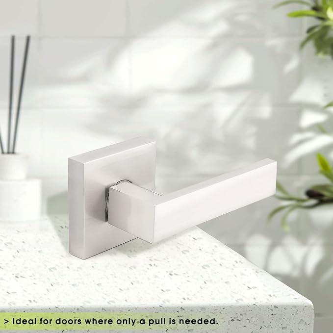 2 Satin Nickel Dummy Levers for Interior Doors,Square Rosette Straight Door Handles