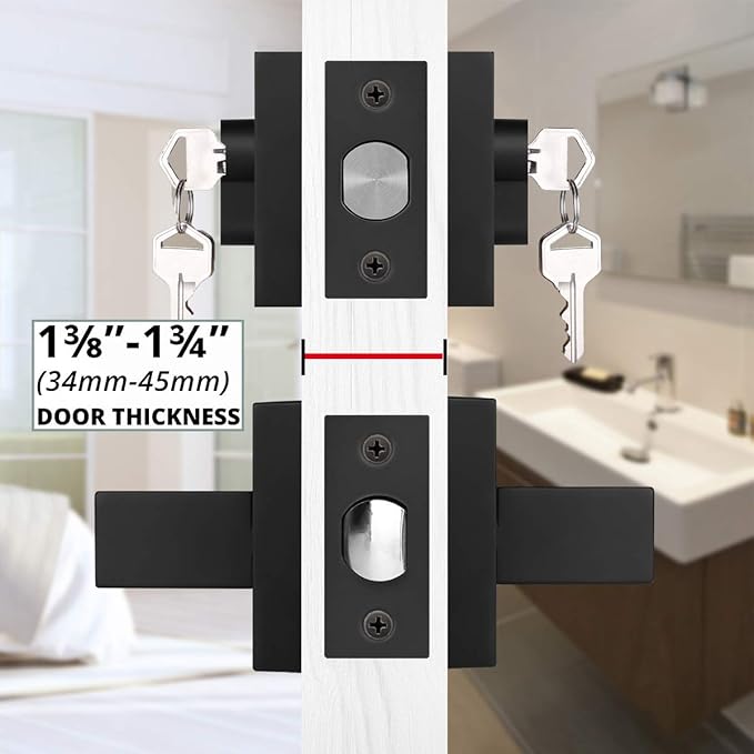 3 Pack Keyed Entry Door Lock with Deadbolt Set, Reversible Passage Lever and Keyed Alike Double Cylinder Deadbolt, Matte Black Square Handleset for Bedroom, Front Door