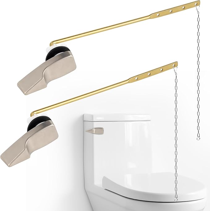 iFealClear Universal Toilet Handle Lever Flush Replacement, Front Mount Toilet Trip Lever Compatible with American Standard, Stainless Steel Flapper Chain, Solid Brass, Brushed Nickel