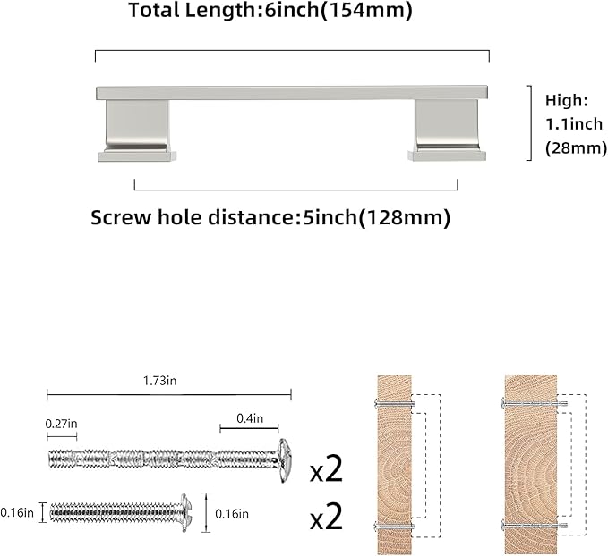 COTYKILEY 6 Pack 5 Inch(128mm) Brushed Satin Nickel Cabinet Handles Kitchen Cabinet Pulls Cabinet Door Handles Kitchen Cabinet Hardware Cupboard Drawer Pulls Dresser Handles