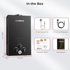 CAMPLUX Tankless Water Heater - 2.64GPM Portable Propane Heater for Off Grid, Camping, Outdoor Shower - 68,000 BTU - BW264B - Black