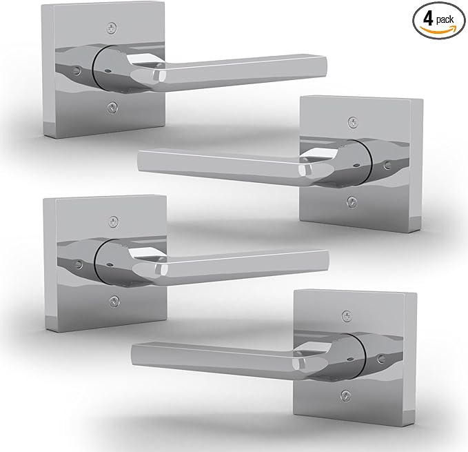Mega Handles Prime Dummy Door Handles - 4 Pack Heavy Duty Chrome Door Handles, Non-Turning Door Handle for Closet & French Doors, Single Side, Fits All Standard Doors - Polished Chrome
