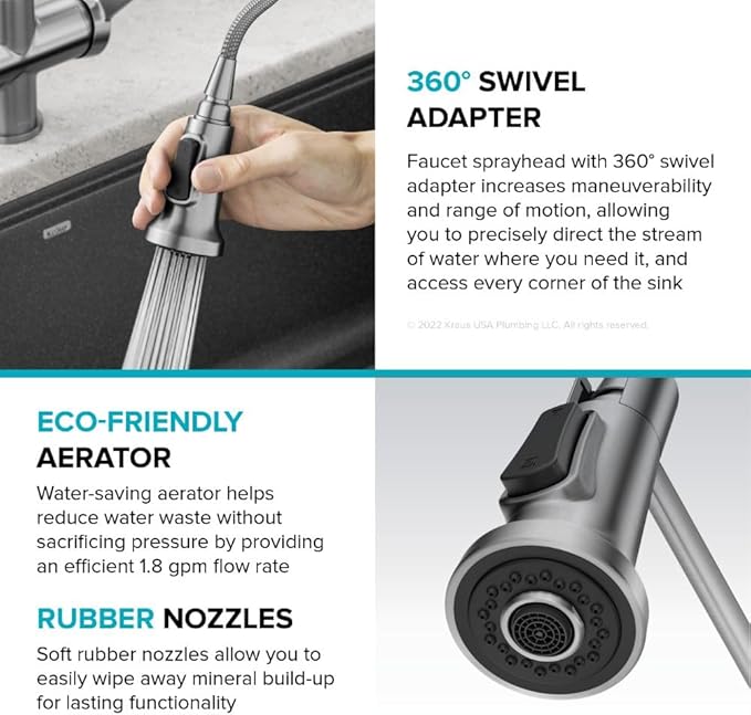 KRAUS Britt Commercial Style Single Handle Pull Down Kitchen Faucet in Spot-Free Stainless Steel/Matte Black, KPF-1691SFSMB