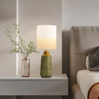 Ceramic Table Lamp Set of 2, 18" Modern Farmhouse Bedside Lamps with Leaf Pattern & White Linen Shade, Nightstand Lamps with Inline ON/Off Switch for Living Room, Bedroom, Dining Room