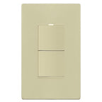 LIDER Minimalist Design Matte Finish Lighted Double Switch with Screwless Wall Plate, Combination Frameless Decorator Switch with Locator Light, Ground Terminal Single Pole, 15A 120V, UL Listed, Ivory