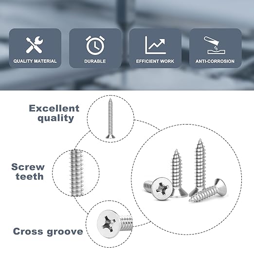 QISHENG 80 PCS #8 Stainless Steel Phillips Flat Head Wood Screws Assortment Set,Stainless Steel 18-8 A2(304) Screw,Home Screw Kit