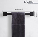 Bathroom Accessories Towel Bar Set: 15 Pieces Matte Black Bathroom Hardware Square SUS304 Stainless Steel - Wall Mounted Towel Rack&Toilet Paper Holder&Towel Ring and Towel Hook