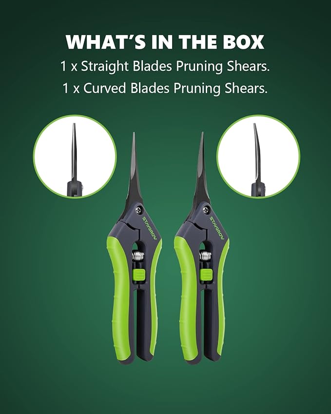2pcs 6.5" Pruning Shears for Gardening, Ultra Sharp Garden Scissors for Precise Cuts, Stainless Steel Bonsai Clippers with Spring Loaded, 6.5 Inch Garden Shears (1pc Straight & 1pc Curved)