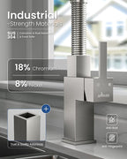 APPASO Square Kitchen Faucets with Pull Down Sprayer, 3 Modes SUS304 Stainless Steel Faucet for Kitchen Sink, Single Handle Kitchen Sink Faucet, Brushed Nickel