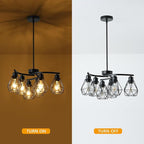 6-Light Black Chandelier,Farmhouse Chandelier for Dining Room Light Fixtures Over Table,21.7" Industrial Hanging Pendant Lighting with Metal Cage Shade for Kitchen Island Entryway Foyer Bedroom