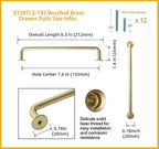 Goo-Ki 6 Pack Brushed Brass Cabinet Handle Drawer Pulls, 7.56 Inch(192mm) c-c Solid Zinc Alloy Modern Bar Pull Kitchen Hardware for Closet Dresser Wardrobe Cupboard Furniture