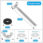 2PCS Universal Toilet Seat Bolts Kit,5/16 * 3.15 Inch Heavy Duty Stainless Steel Toilet Seat Screws with Specially Designed Stainless Steel Butterfly Downlock Nuts，Easy Installation and Long Lasting