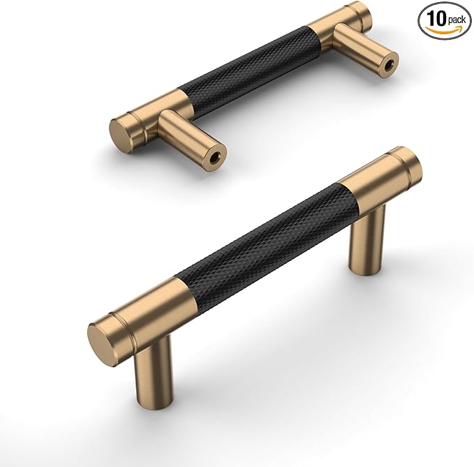 Amerdeco 10 Pack Champagne Bronze Knurled Cabinet Pulls 3 Inch Center to Center Kitchen Cabinet Handles for Drawer Dresser, Cupboard and Wardrobe ZH0040