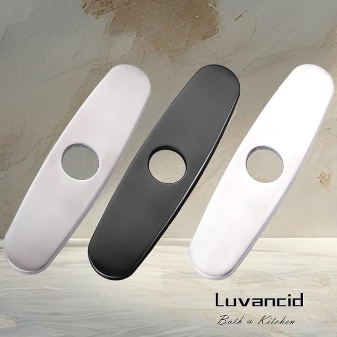 10 Inch Sink Faucet Hole Cover Deck Plate, 304 Stainless Steel Escutcheon Plate for 1 or 3 Hole Kitchen or Bathroom Sink Faucet, Matte Black Finish for Pull Down/Pull Out and Mixer Tap