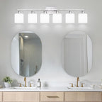 Brushed Nickel Vanity Light for Large Mirror, 6 Light Bathroom Lighting Fixtures Over Mirror with Milky White Frosted Glass Shades, 38 inch Bathroom Light for Mirrors, E26 Socket