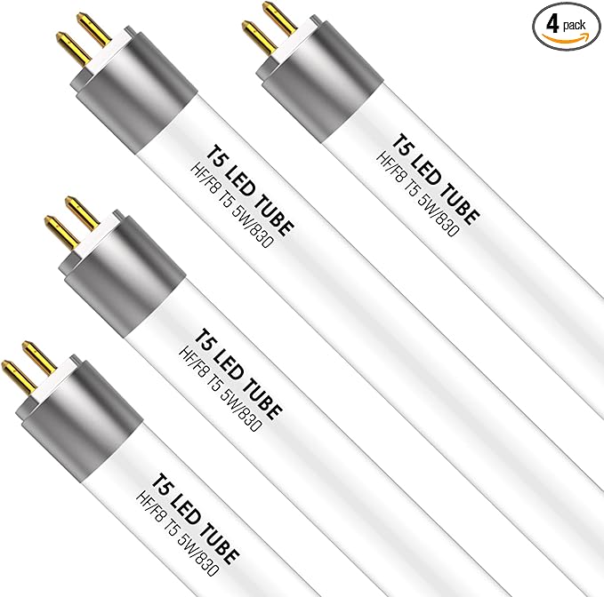 F8T5 T5 LED Bulbs 12 Inch, G5 5W 3000K 685lm, LED Replacement for Fluorescent Tubes, Warm White, Plug-and-Play, Pack of 4