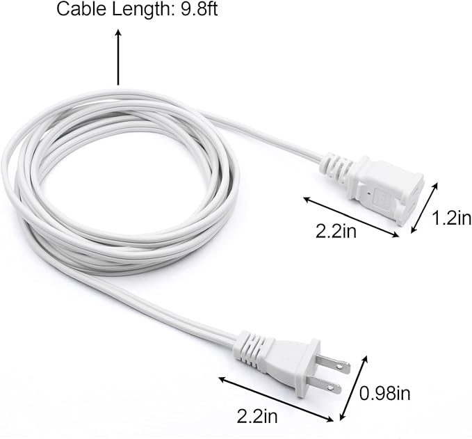 2 Prong Extension Cord,4-Pack Extension Cord for Indoor/Outdoor Use,US Male/Female Power Cable for NEMA 1-15P to NEMA 1-15R,White