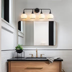 Black Bathroom Light Fixtures 4-Lights Vanity Lights with Milky White Frosted Glass Shade Bathroom Vanity Light 30.7 inch Wall Sconce Lighting Bath(Exclude E26 Bulb)