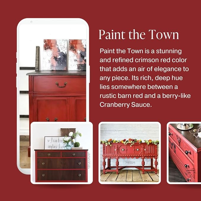 Country Chic All-in-One Chalk Paint for Furniture, Cabinets, Home Decor, Eco-Friendly, Matte Finish, Built-In Primer & Top Coat for Wood, Metal - Paint The Town (Red) - 8 oz (237 ml)