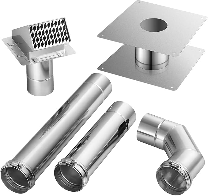 GASLAND 3" Stainless Steel Vent Pipe Kit for Gas Tankless Water Heaters, Includes 3" Termination Hood,3" x 90 Degree Elbow, 3"x 1' Vent Pipe,3" x 1.5' Vent Pipe and 3" Wall Thimble