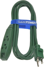 Clear Power Outdoor Extension Cord - 9 FT, Green | Lawn & Garden, 16/3 SJTW, 3-Outlet, Water & Weather Resistant, Flame Retardant, 3 Prong Grounded Plug, Perfect for Christmas and Holiday (CP10140)