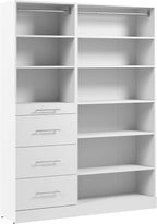 Bestar 61W x 16D Modular Closet Organizer System, Reach-in Closet or Walk-in with Shelves and Drawers, Slab Style, Florence Collection, White