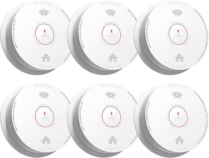 Smoke Detectors 10 Year Sealed Battery Operated,UL217-9th Listed Smoke Alarm with Voice Alert,Photoelectric Sensor Fire Alarms Smoke Detectors with LED Lights for Home, GS886-H04 (6 Pack)
