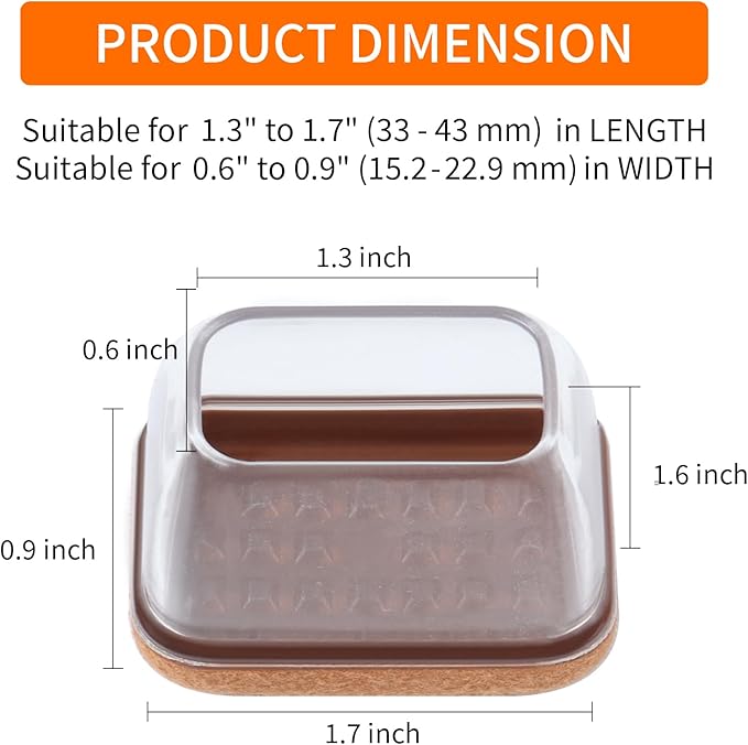 Ezprotekt 16 Pcs Rectangle Clear Silicone Chair Leg Floor Protectors with Felt, Rectangle Chair Leg Caps, Furniture Leg Covers Cups for Chair Table Desk Anti- Scratches (Fit L :1.3-1.7", W: 0.6-0.9")