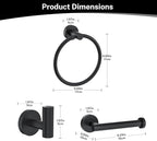 4-Piece Matte Black Bathroom Hardware Accessories Set,Black Towel Ring Set Toilet Paper Holder,Robe Hooks,Stainless Steel Wall Mounted Rustproof Modern Bathroom Set