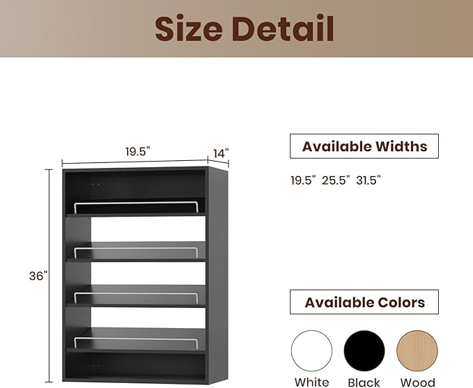 ROOMTEC 19.5" Shoe Shelf Short Tower Closet Unit, Modular Closet System with Shelf, Wardrobe Organizer for Bedroom or Walk-in Closet, Wall Mounted, Customizable Clothes Storage Unit, Black
