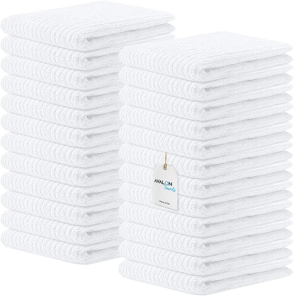 Avalon Towels Ribbed Bar Mop Towels (Value Pack of 24) Size 16"x19" – Absorbent and Durable, Multipurpose Cleaning Rags, Cotton Cleaning Towels, Terry Cloth Rags, Reusable Shop Rags
