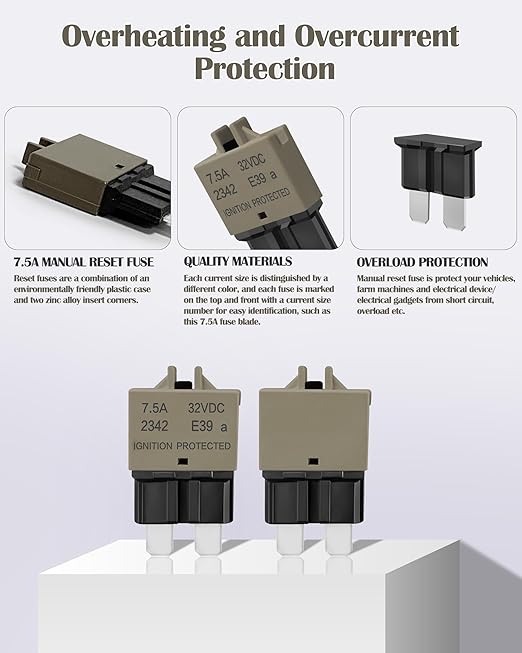 Automotive Resettable Standard 7.5A Fuse ATO Manual Reset Blade Fuses Circuit Breaker for Boat Truck SUV Car Motorcycle DC 32V - ATC 7.5amp Assortment Kit