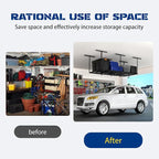 4x8 Overhead Garage Storage Rack with 4 Extra Hooks – Adjustable Heavy-Duty Garage Ceiling Storage Racks (22"-40"), Holds 600 lbs, 22 lbs per Hook, Steel Hanging Organizer for Tools, Bins & Bikes