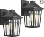 Darkaway Outdoor Sconce Lights Wall Light Fixtures, Front Porch Light Outdoor Wall Anti-Rust Waterproof Aluminum with Glass Exterior Light Fixture for Patio, Yard, Doorway, Garage(2 Pack, Black)