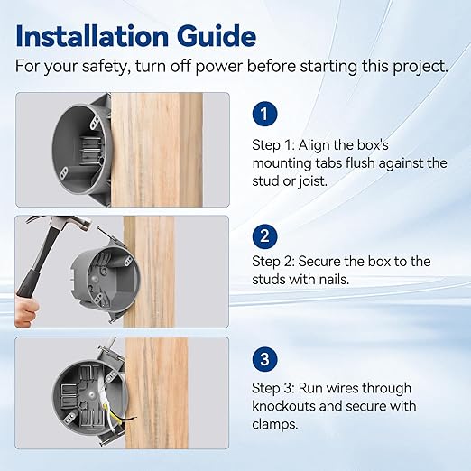 20 Cubic Inch New Work Ceiling Electrical Box, Round Electrical Box for New Construction, PVC, UL Listed, 6 Pack